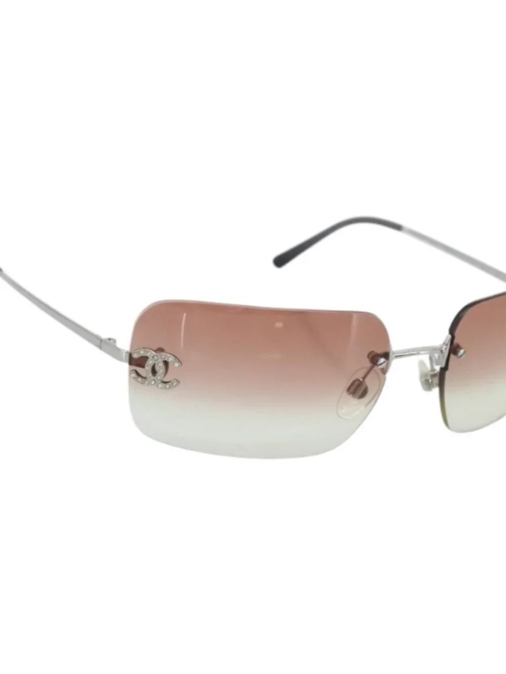 CHANEL COCO Mark Sunglasses metal Silver CC Auth 185051V